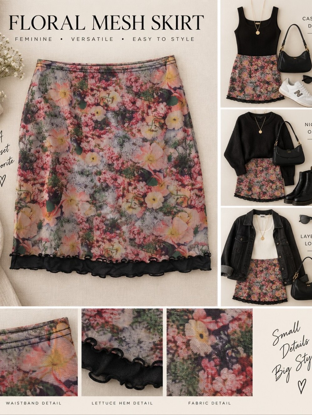 Urban Outfitters Floral Mini Skirt in Pink, Green and Black